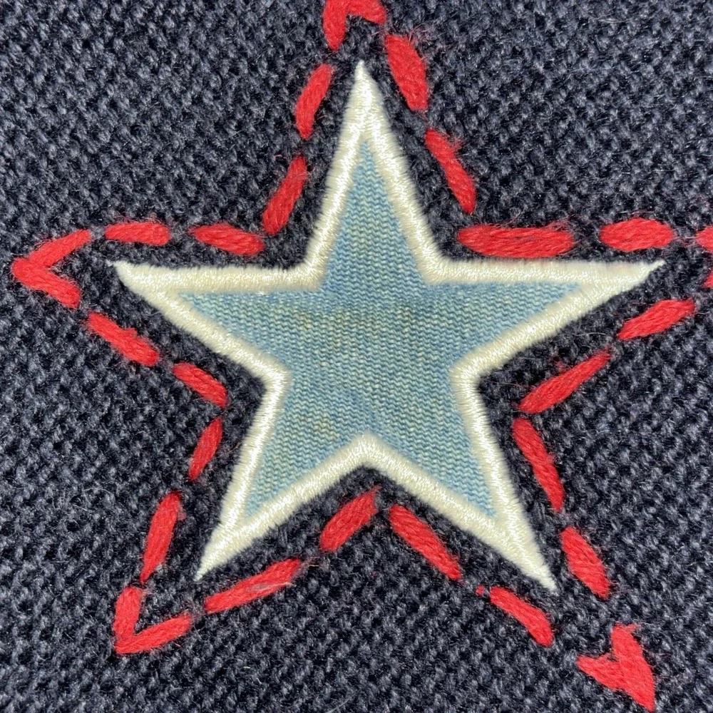 Christopher & Banks Womens Sweater Medium Blue Button Up Star Hand Embroidered